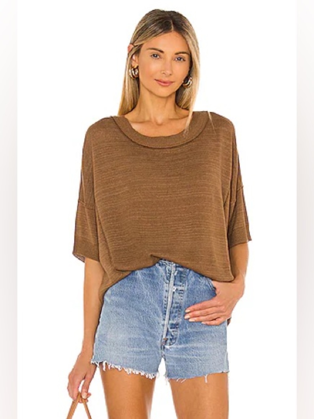 Free People WFH Sweater Tee Mushroom Oversized Dolman Knit Top S